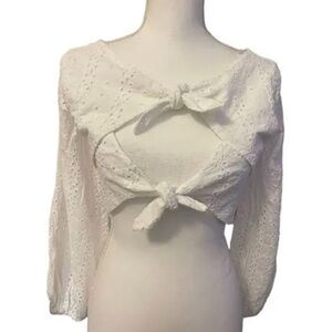 Gianni Bini Eyelet Crop Top With Tie Back Size L